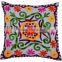 Suzani Embroidered Cotton Cushion Cover Indian Decorative Pom Pom Lace Pillows Throw