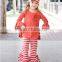 2017 new design kids clothing soft cotton trousers ruffle wholesale orange children baby pants for girl