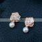 Micropave zircon earring flower stud earring silver 925 natural pearl earring