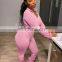 Wholesale Women 2 Piece Long Sleeve V Neck Shirt Stacked Pants Set