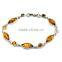 Natural Amber Sterling Silver Contemporary Marquise Gem Stone Bracelet