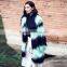2016/2017 New Style Women Winter Contrast Color Long Hair Goat Fur Coat with Big Turnover Collar