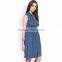 Wholesale New Arrival Fashionable Blue Denim Sleeveless A-Line Zip Front Woman Dress
