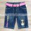 girls cotton spandex denim capri with belt and rhinestone #9R5559