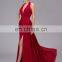 Split Front Halter Floor Length Burgundy Evening Dress HMY-D009 Real Model Hot Sale