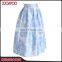 Custom Service Women Blue Blossoming Floral Printed A-line Midi Skirt