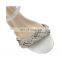 Women white color low wedges embellished stones ankle strap sandals shoes