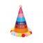 New Design Plush Ball Cone Birthday Hats with Rainbow Stripes for Children's Party Supplies