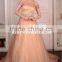 luxurious flare fabric off-shoulder with bling rhinestone crystals beading belt sexy champagne chiffon evening dress