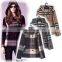 Double-breasted Long Sleeve Women Classic Plaid Black / Apricot / Grey Short Hooded Coat
