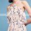 Wholesale Floral Printed Waist Silhouette Zip Back Ladies Chiffon Halter Dress
