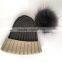 Myfur Beige/Grey Raccoon Fur Multi-Color Knitted Hat for Winter