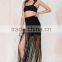 New Design Fashion With Belts Around Asymmetrical Fringe Long Skirt