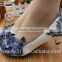 Blue lace spring and summer low with soft leather PU PU women's shoes the hand-made creative stage with shoes WS036