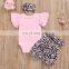 Short sleeve pink top matching leopard pattern shorts and headband 3pcs beautiful Baby Girl boutique summer suit