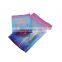 Custom printing food packaging plastic with zipper tear notch and window blue pink stand up bags