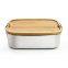 Japan Style stainless steel lunch box/two compartments metal food storage container with bamboo lid