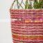 Best Seller Pink Stripe Seagrass Hanging Planter With Lining Straw Planter Storage Basket Plant Holder High Quality