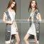 2016 summer new women's long sleeveless cardigan hollow hit color knit cardigan