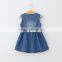 2016 new kids girls party dress summer hot sale jeans dress button front sash denim girls dress