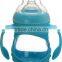 OEM high quality anti cracking borosilicate glass baby bottle with silicone sleeve