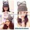 Newest fashion wholesale womens winter knitted beanie hats cat ear knitted hat