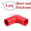 3'' 76mm high temperature reinforced automotive Red elbow 90 degree silicone hose