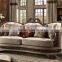 Comfortable American Vintage Solid Wood Fabric Living Room Sofa Set/Carving Round Coffee table (MOQ=1 Set)
