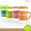 Colorful Silicone Handle and Cap Available Glass 300ml Coffee Mug
