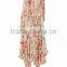 Customized Lady Apparel Light Pink Floral Printing Chiffon Long Sleeves Midi Dress(DQM034D)