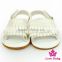 Funny Summer Infant Unisex Plain White Tassel Baby Prewalker Flat Sandals Shoes Barefoot Working