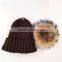 Myfur Super Size Raccoon Fur Pom Pom Detachable Fur Ball Knit Hat
