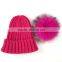 Myfur Hot Pink Fluffy Raccoon Fur Ball Knitted Beanie Hat for Fashion Lady