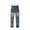 New products good quality elastic waist roll up hem 3D rose printing blue wholesale jeans pants for kids
