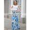 Wholesale Women Boho Printed Floral Pleated Skirt Ladies Beach Wear High Waist Flare Skirts