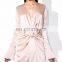 New Design Knotted Long Sleeve Mini Satin Dress with Flared Cuffs