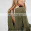 New design chiffon flared sleeves woman blouse tie V-back girl top
