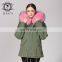 Winter luxury real fur coat warm raccoon fur collar long hooded fur coat