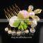 Bridal Hair Accessories Wedding Gold Metal Pearl Flower Leaf Hair Comb Hairpin