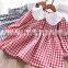 New 2 colors doll collar plaid dress girls skirt kids
