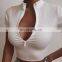 2020 Hot Wholesale Women's Sexy Zipper Stand Collar Skinny  Crop Top