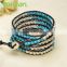 Topearl Jewelry Freshwater Pearl Blue turquoise Charm Bracelet Woven Leather Wrap Bangle for Women 33.5 InchesCLL134