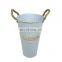 New Design Wholesale Home Decor Floor Garden Waterproof Plants Antique White Metal Stand Painting Flower Pots With Hemp Handle Flower Vase