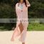 Solid Color Pockets Stand Neck Floor Length 3/4 Sleeve Summer Cover Up Beach Dress