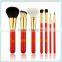 orange color OEM professional 7pcs cosmetic brush set goat hair makeup brushes with leather cup holder