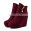 2015 New design women ladies fashion ankle boots wedge heeled cow suede leather short boots CP6700