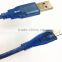Transparent blue USB2.0 cable Male to Micro 5PIN 5m