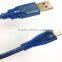 Transparent blue USB2.0 cable Male to Micro 5PIN 2m