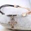 high quality gold oval clasp leather bracelet multi strand leather bracelet
