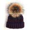 Myfur Natural Raccoon Fur Bobble Winter Animal Fur Pom Pom Knit Beanie Hat